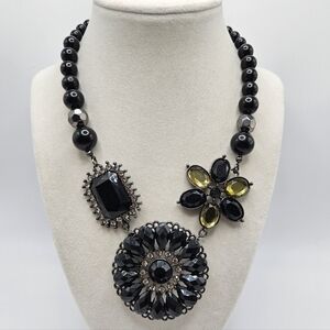 VINTAGE Premier Designs Black Autumn Winter 2-in-1 Brooch Statement Necklace